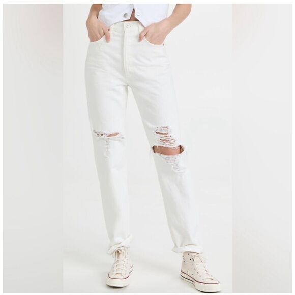 Citizens of Humanity Eva High Rise Baggy Jeans Distressed White Size 28 - Picture 1 of 10